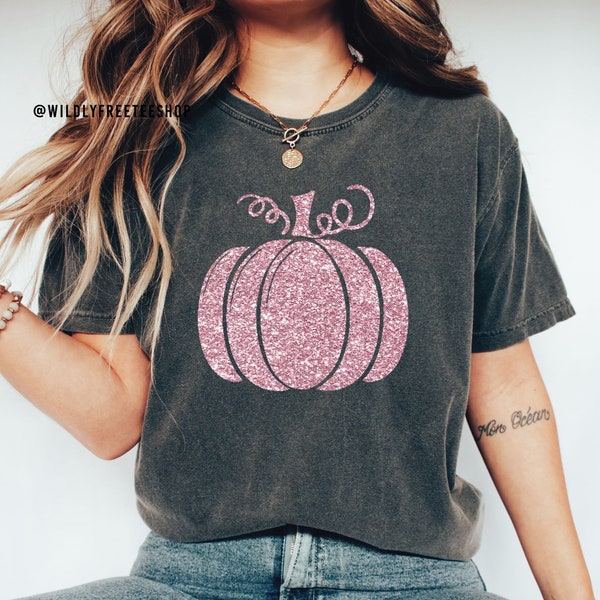 Pink Glitzer Kürbis Shirt, Pink Herbst Shirt, Sparkle Kürbis Shirt, Glitter Kürbis T-Shirt, Comfort Colors® Shirt, Herbst Geschenke, Herbst Geschenke
