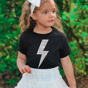 Girls Glitter Lighting Bolt Shirt, Sparkly Bolt Shirt for Kids, Little Girls Bolt Tshirt, Toddler Girl Power Shirt, Every Day Tees for Kids