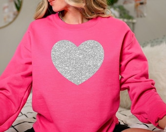 Valentines Shirt, Silver Glitter Heart Sweatshirt, Valentines Sweatshirt, Valentines Day Shirt, Womens Heart Sweatshirt, Ladies Heart Shirt