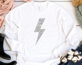 Long Sleeve Lightning Bolt Shirt, Glitter Lightning Bolt Tshirt, Womens Long Sleeve Shirts, Ladies T-shirts, Womens Gifts, Gifts for Her