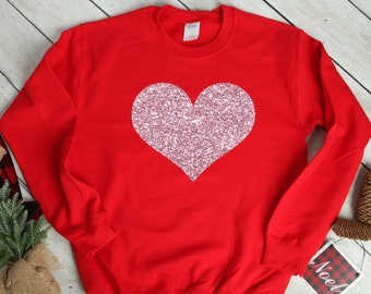 Valentines shirt, Rose Gold Glitter Heart Sweatshirt, Valentines Sweatshirt, Valentines Crewneck Sweater, Womens Heart Shirt, Gifts for Wife