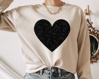 トップス hth glitter heart logo black set up Black Glitter Heart Sweatshirt: Women's Crewneck Top - Etsy