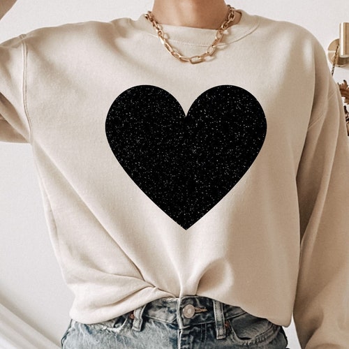 Womens Heart Shirt Black Heart Sweatshirt Black Glitter - Etsy
