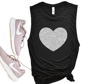 Glitter Heart Muscle-tanktop dames: workout-gymshirt