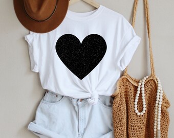 トップス hth glitter heart logo black set up Black Glitter Heart Sweatshirt: Women's Crewneck Top - Etsy
