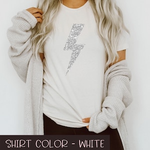 Womens Silver Gold Sparkly Glitter Lighting Bolt Girl Power 100% Soft Cotton Casual Everyday T-Shirt for Women: Newborn-4XL