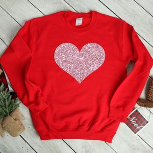 Valentines shirt, Rose Gold Glitter Heart Sweatshirt, Valentines Sweatshirt, Valentines Crewneck Sweater, Womens Heart Shirt, Gifts for Wife