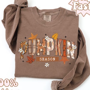 Comfort Colors® Pumpkin Season Long Sleeve Soft Cotton T-Shirt: Women&#39;s Fall Style