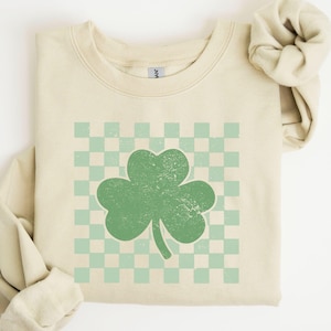 Checkered Shamrock Sweatshirt: Retro St. Patrick&#39;s Day Clover Shirt