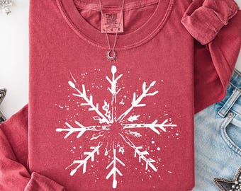 Long Sleeve Winter Snowflake Holiday Comfort Colors® T-Shirt: Christmas Tee for Women - XMas Gifts