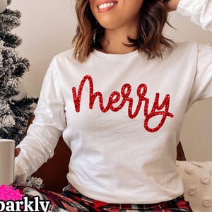 Glitter Merry Christmas Shirt - Long Sleeve Holiday Tee