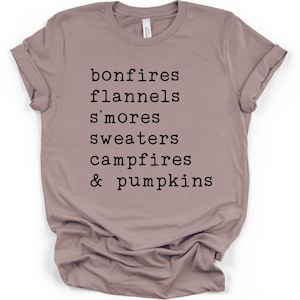 Womens Bonfires Flannels Pumpkins Shirt: Soft Cotton Fall Tee