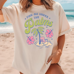Palmen Strand T-Shirt, Damen Urlaubs Shirt, Hawaii Shirt, Sommerkleidung, Vacay Shirt, Hibiskus Blume Shirt, Hawaii Shirt
