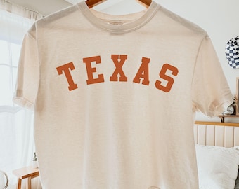 Maglietta corta Comfort Colors® Texas, Top corto Texas, Maglietta vintage Texas, Maglietta corta grafica del sud, Maglietta estetica universitaria, Maglietta orgoglio Texas