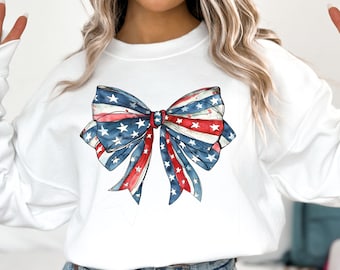 American Flag Bow Sweatshirt: Patriotic July 4th Sweater