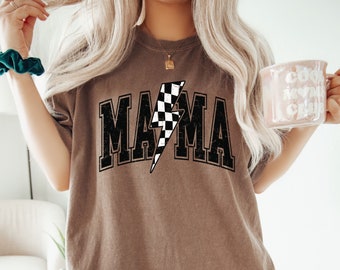 Checkered Lightning Bolt Mama Shirt - Comfort Colors® Mom Tee