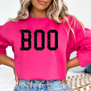 Sparkly Glitter BOO Sweatshirt: Halloween Crewneck Pullover for Women
