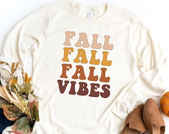 Long Sleeved Fall Shirts, Fall Vibes Tshirt, Retro Fall Vibes Shirt, Long Sleeve Fall Shirts for Women, Fall Shirts for Teachers, Fall Tees