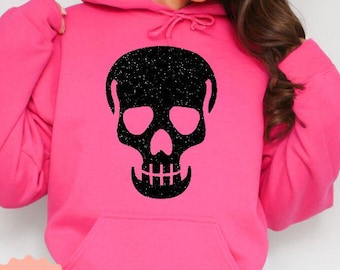 Sparkly Skull Skeleton Halloween Hoodie, Glitter Skull Hoodie Sweatshirt,  Cozy Fall Hoodie, Spooky Season, Gothic Skeleton Hoodie, Gifts