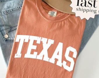 Damen-Texas-Shirt, Texas-T-Shirt, Geschenk für Texas-Fans, Bundesstaat-Shirt, Comfort Colors®-T-Shirt, Reise-Shirt, Geschenkidee für den Süden, Mädchen-Texas-T-Shirt, Cowgirl-Shirt