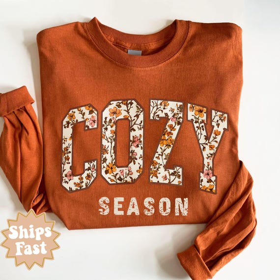 Autumn Floral Cozy Season Long Sleeve T-Shirt: Cotton Fall Shirt