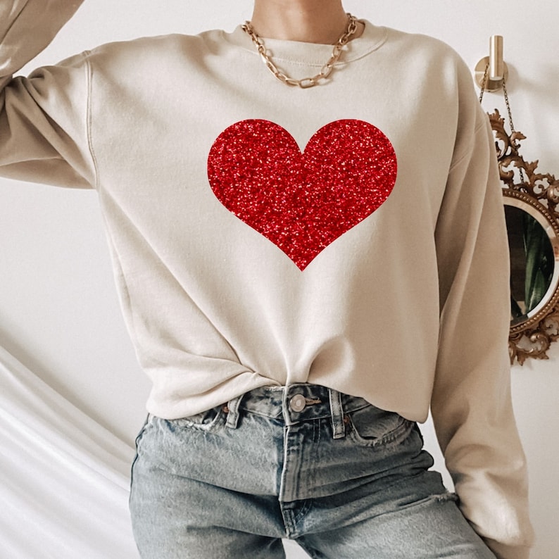 Womens Red Heart Sweatshirt Red Glitter Heart Sweatshirt | Etsy