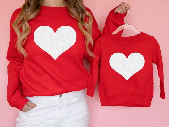 Mommy and Me Valentines Day Shirts, Heart Sweatshirt, Glitter
