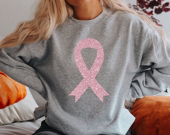 Sudadera con lazo rosa brillante, camisetas contra el cáncer de mama, camiseta de superviviente de cáncer, regalo de concientización sobre el cáncer de mama, camisetas con lazo rosa, regalos para mujer