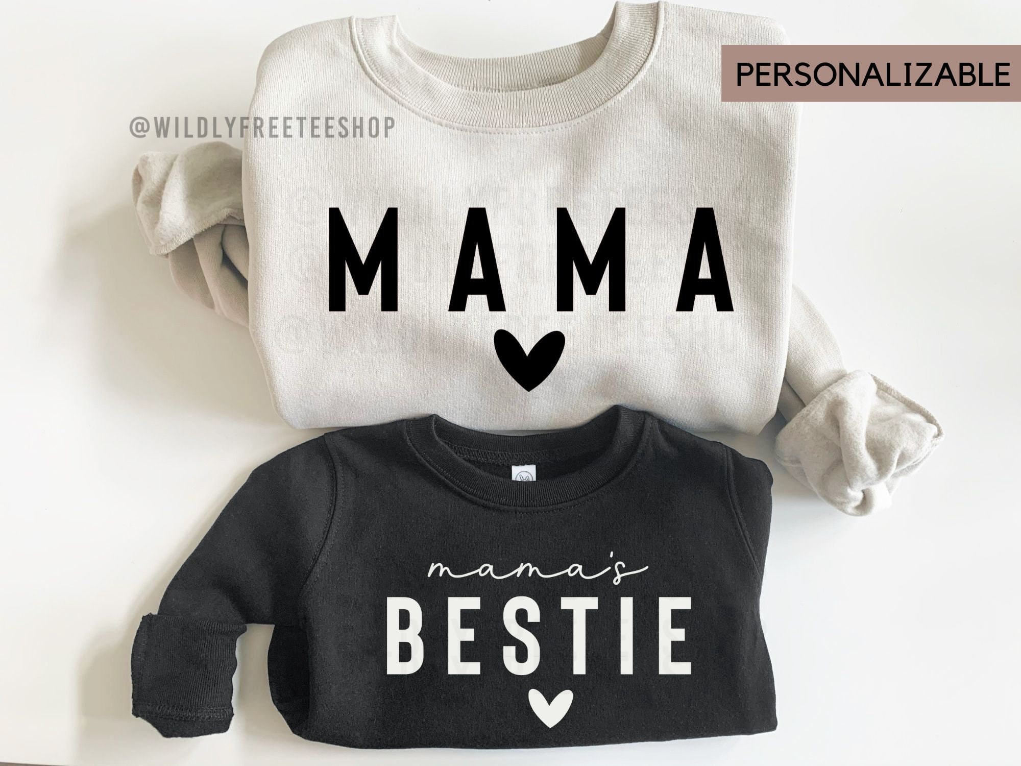 Mama and Mama's Bestie Matching Coordinating Sweatshirts, Mom Baby
