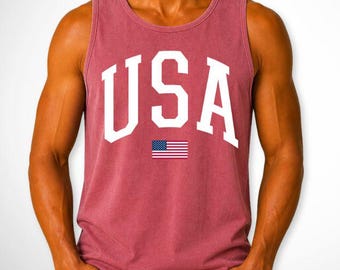 Canotta da uomo Comfort Colors® con bandiera USA, maglietta per il 4 luglio, canotta con bandiera USA per il 4 luglio, maglietta America, maglietta patriottica per il 4 luglio