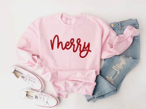 Glitter Merry Sweatshirt Merry Pullover Holiday Sweater Women Merry Shirt Christmas Crewneck Christmas Party Ladies Christmas Shirts Etsy UK
