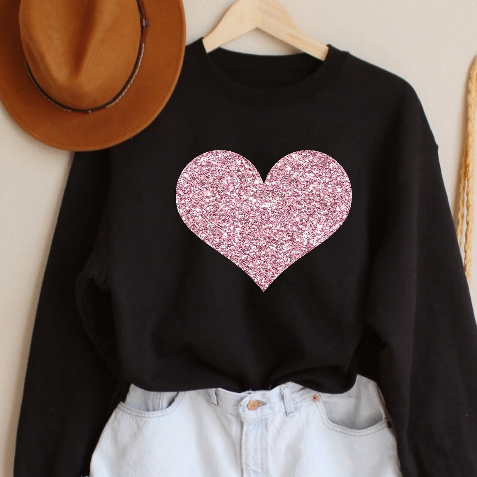Valentines Shirt Rose Gold Glitter Heart Sweatshirt | Etsy