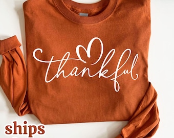 Thankful Long Sleeve Shirt - Womens Thanksgiving Fall Tee