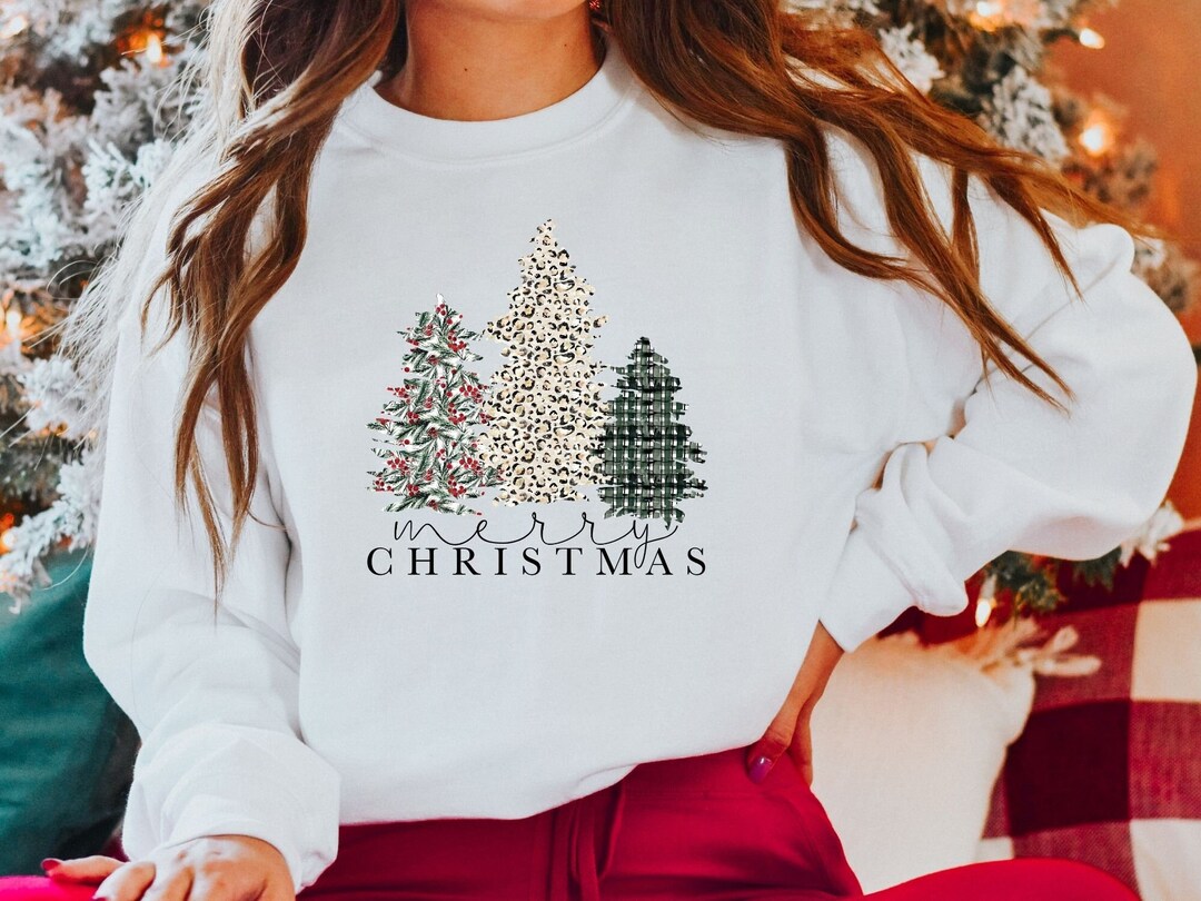Women's Merry & Bright Christmas Sweatshirt – Funny Leopard Plaid Print, Long Sleeve, Snowflake Design - View #4