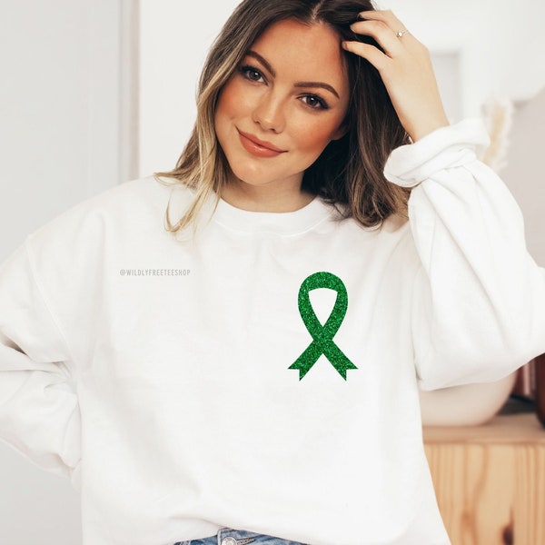 Groene Glitter Lint Sweatshirt, Orgaan Donatie Awareness Shirts, OrgaanTransplantatie Awareness Shirt, Green Ribbon Shirt, Best Awareness Gifts