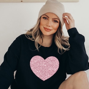 Valentines shirt - Rose Gold Glitter Heart Sweatshirt - Valentines Sweatshirt - Womens Valentines Heart Sweaters - Womens Heart Sweatshirts