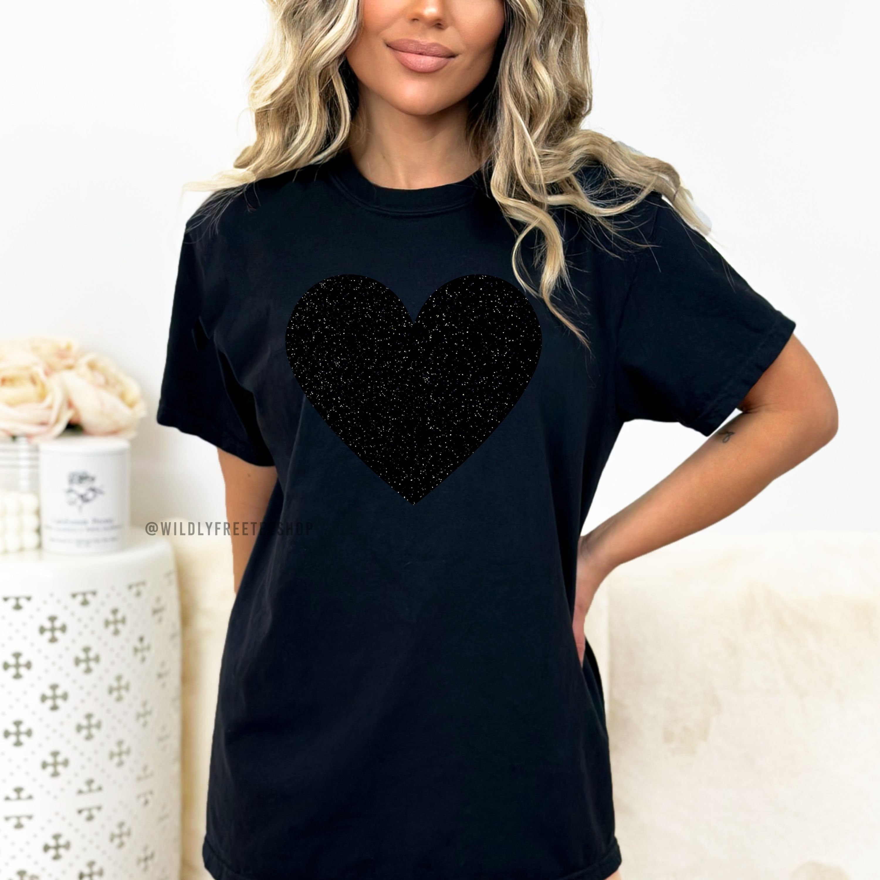 Black Heart T-shirt Heart Shirt Gift for Her Women's Black 