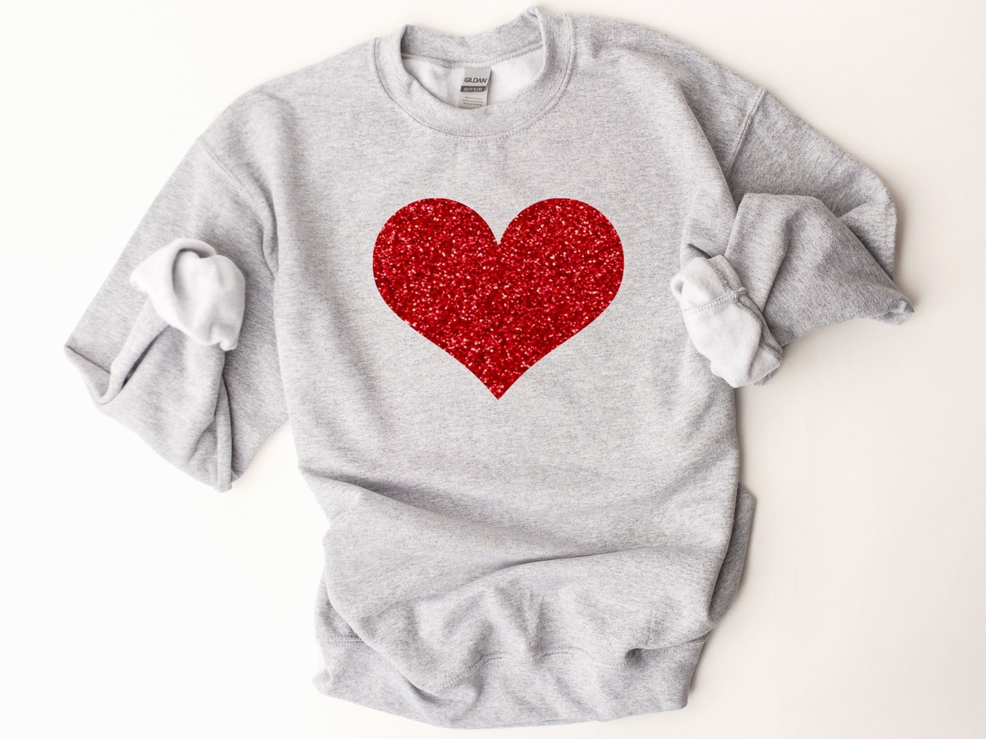Womens Red Heart Sweatshirt, Red Glitter Heart Sweatshirt