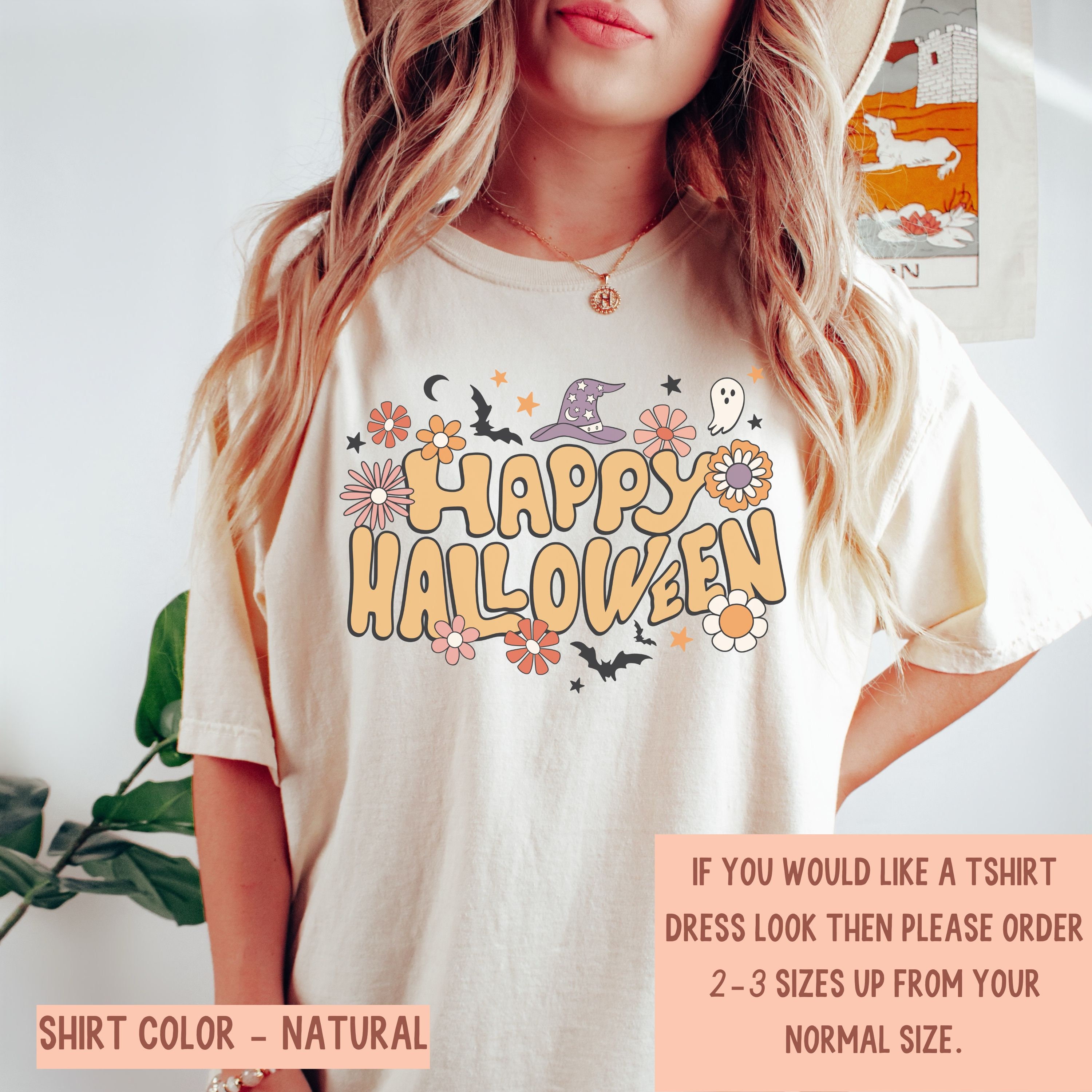 Premium Vector  Hippie halloween retro halloween cute tshirt design with  groovy style boo ghost pumpkin witch etc