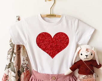 Mädchen Valentinstag Shirt: Rotes Glitzer-Herz, Kleinkind-T-Shirt
