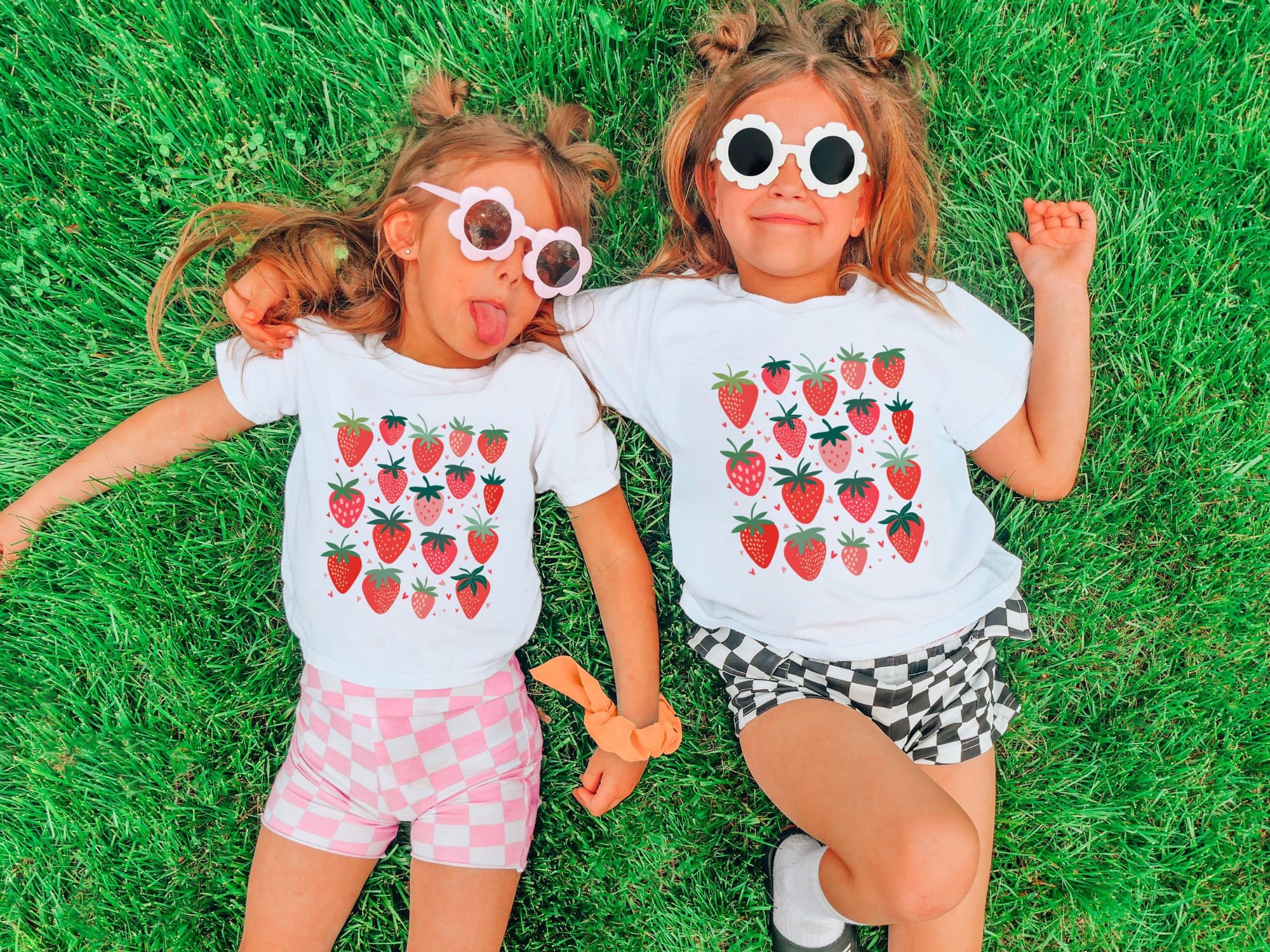Girls Strawberry Graphic Tee: Kids Summer Cotton T-shirt - Etsy