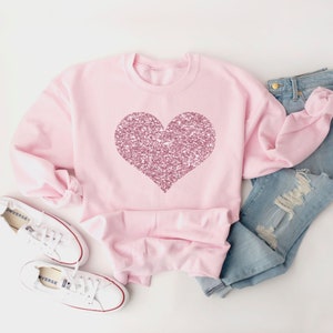 Valentines shirt, Rose Gold Glitter Heart Sweatshirt, Valentines Sweatshirt, Valentines Crewneck Sweater, Womens Heart Shirt, Gifts for Wife