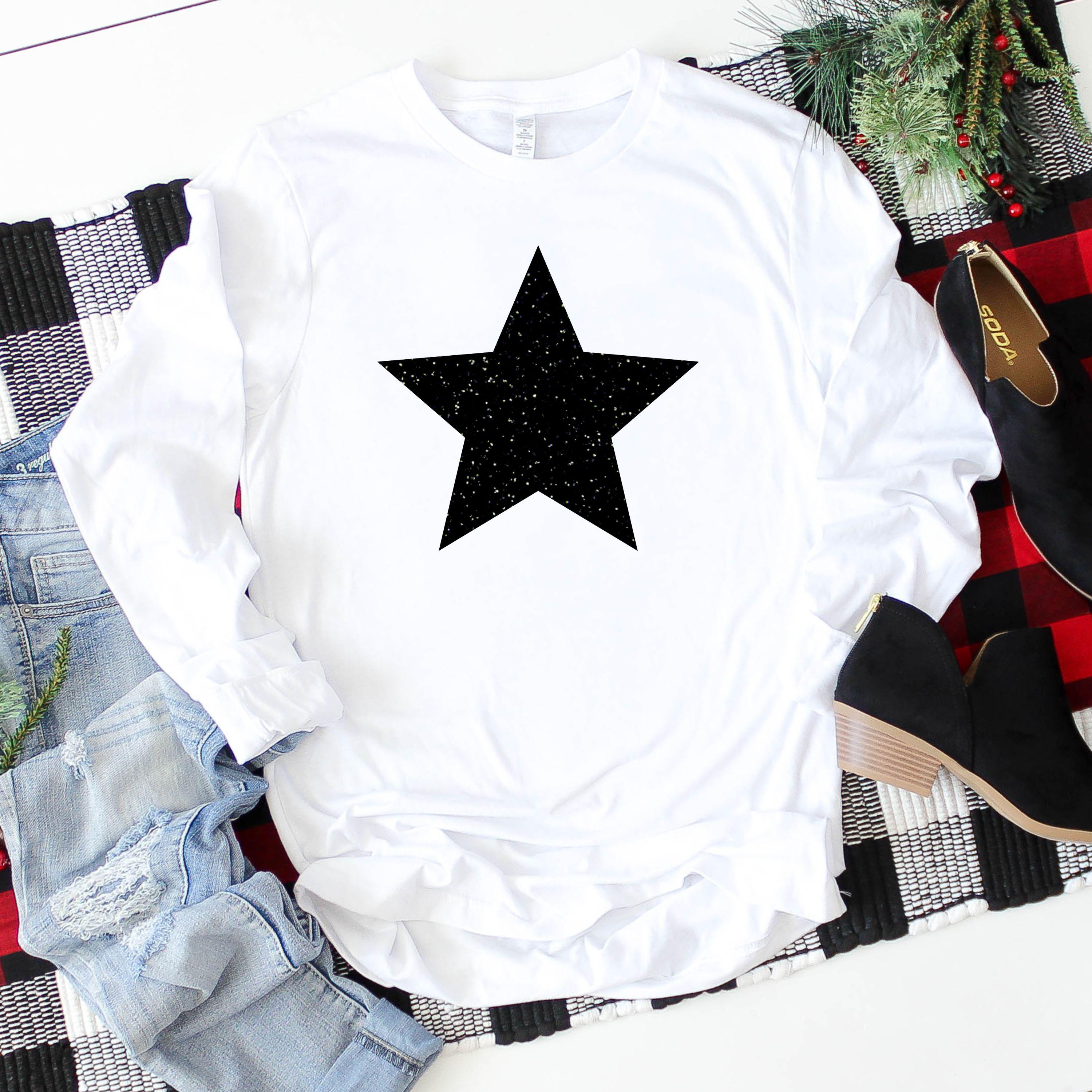 トップス AFB STAR THERMAL GLITTER LS TEE Glitter Star Long Sleeve T-shirt: Soft Cotton Casual Top for Women