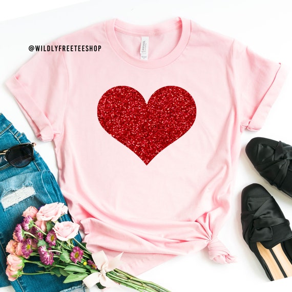 Valentines Day Heart Shirt Red Glitter Heart T shirt Womens Valentines Tshirt Mom Valentines Shirt Valentines Gifts for Wife Teacher Etsy Canada