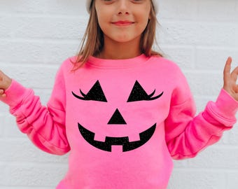 Bluza z motywem dyni dla dziewcząt z brokatem i brokatem, bluza na Halloween dla dziewcząt, koszulka z motywem dyni dla dziewcząt, kostium na Halloween dla dziewcząt