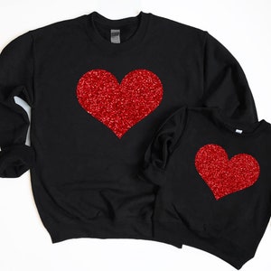 Mommy and Me Valentines Day Shirts, Heart Sweatshirt, Glitter Heart Sweater, Mama and Mini Sweaters, Mother Daughter, Toddler Girl Shirts