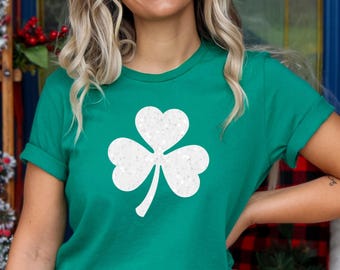 Camiseta de trébol con purpurina para mujer del Día de San Patricio