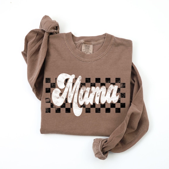 Mama Shirt Long Sleeve, Retro Checkered Mama T-Shirt, Long Sleeve Comfort Colors® Shirt, Gifts for Her, Mom to Be Gift, Fall Mama Shirt