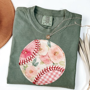 Comfort Colors® Baseball Shirt, Faux Patchwork Floral Graphic Tee, Baseball Mom Game Day Style