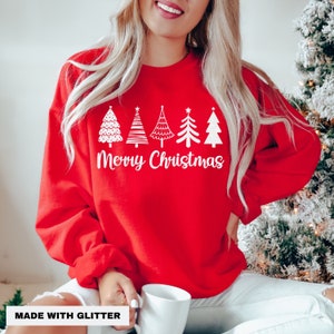 Merry Christmas Sweatshirt, Glitter Merry Christmas Shirt, Holiday Sweater Women, Christmas Crewneck, Holiday Party, Ladies Christmas Shirt